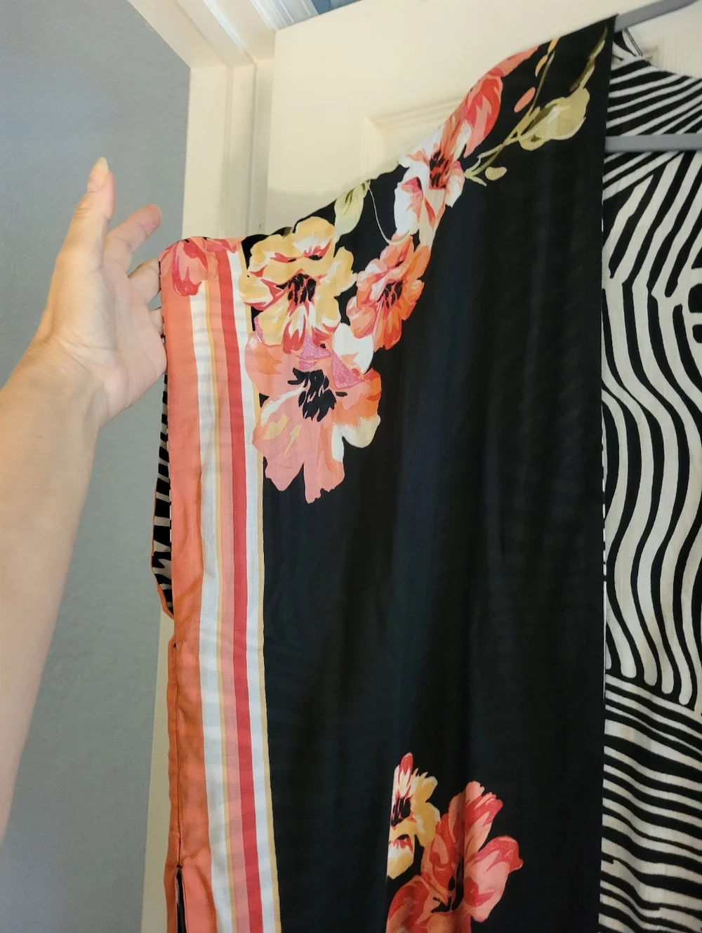 Chico's Black Zebra & Floral Swim Coverup with Coral Accents - Picture 5 of 10